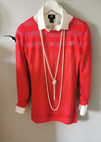 İnci Detaylı Kırmızı Çizgili Kadın Kazak - Görsel 6