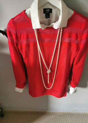 İnci Detaylı Kırmızı Çizgili Kadın Kazak - Görsel 5