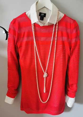 İnci Detaylı Kırmızı Çizgili Kadın Kazak - Görsel 2