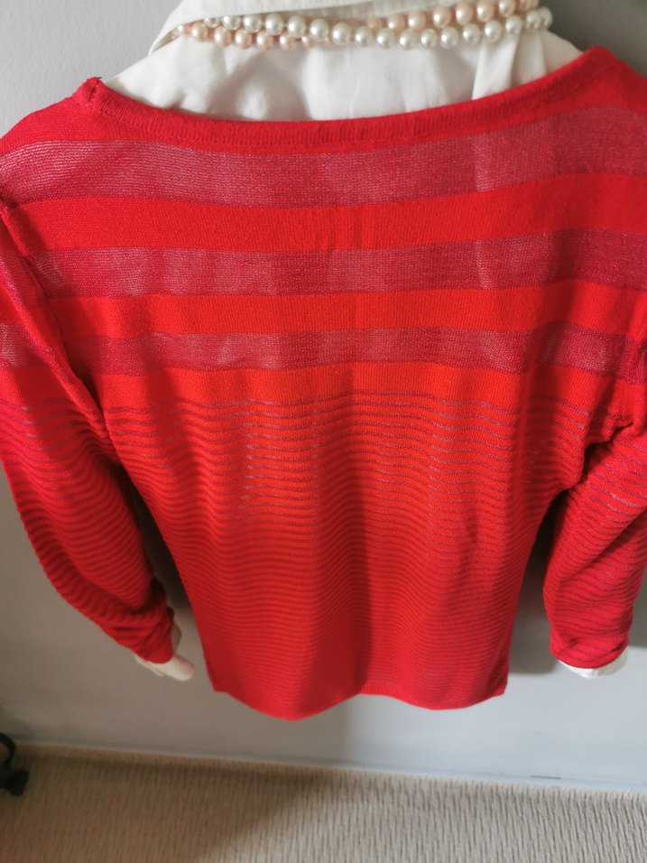 İnci Detaylı Kırmızı Çizgili Kadın Kazak - Görsel 4