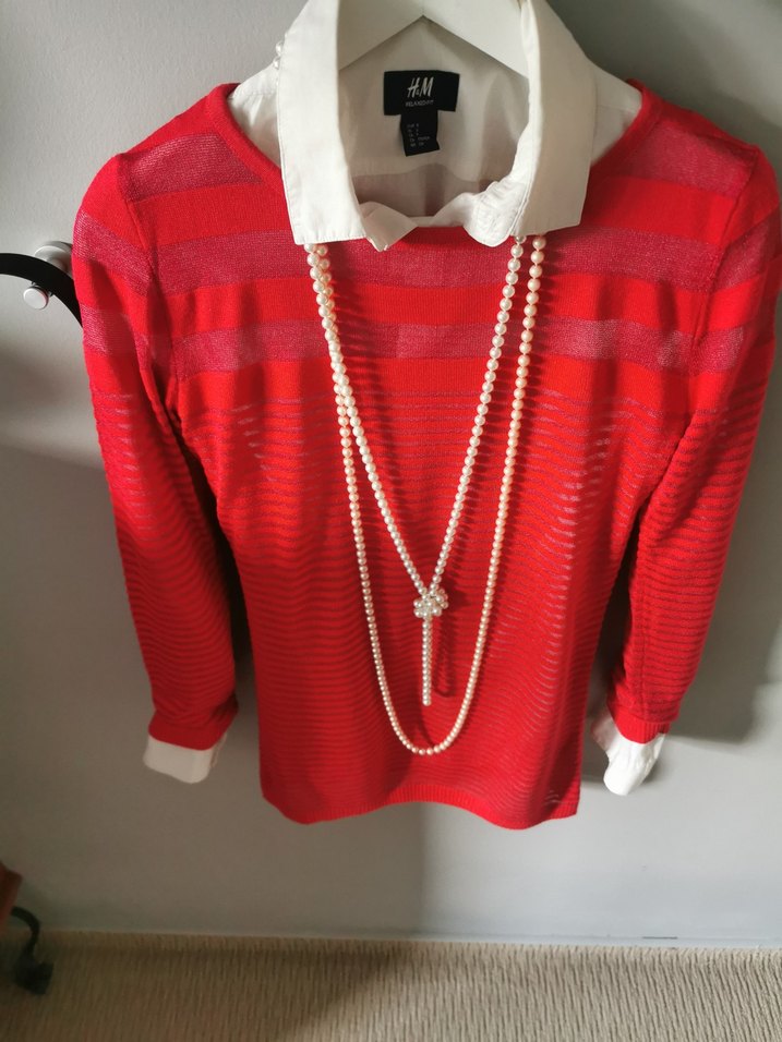 İnci Detaylı Kırmızı Çizgili Kadın Kazak - Görsel 5