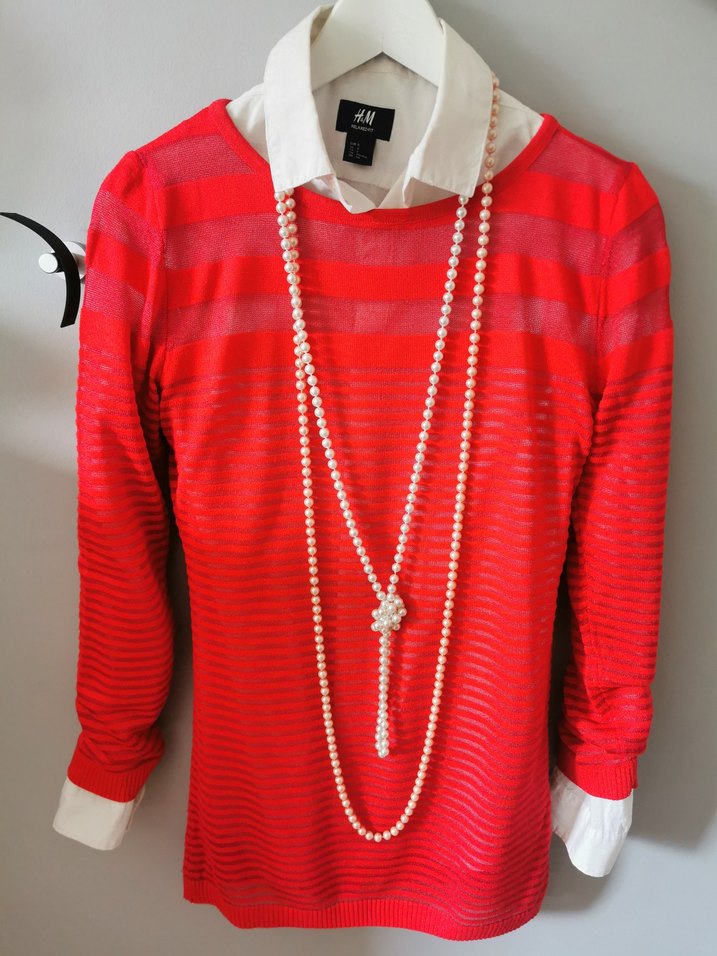 İnci Detaylı Kırmızı Çizgili Kadın Kazak - Görsel 2