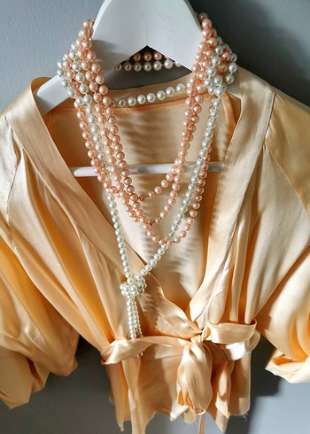 Bohem Tarzda Uzun Bej Kadın Bluz - Görsel 2