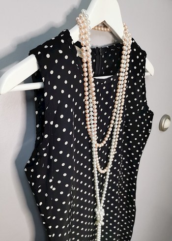 İnci Detaylı Puantiyeli Uzun Elbise - Görsel 2