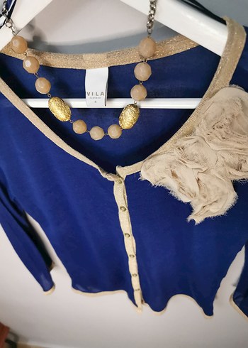 Mavi Düğmeli Bohem Kadın Hırka - Görsel 2