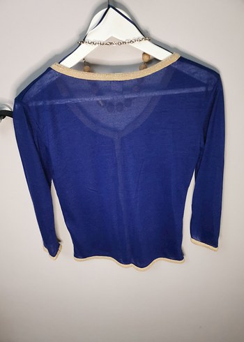 Mavi Düğmeli Bohem Kadın Hırka - Görsel 5