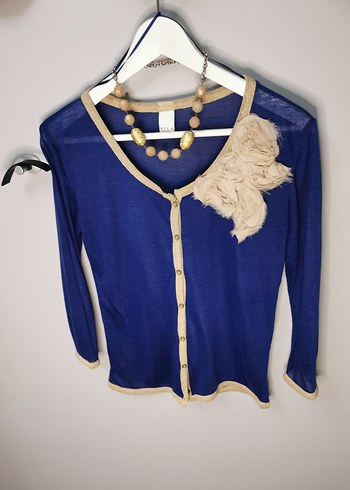 Mavi Düğmeli Bohem Kadın Hırka - Görsel 4