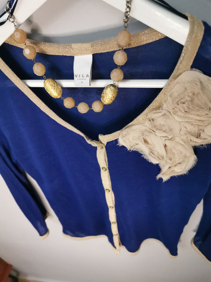 Mavi Düğmeli Bohem Kadın Hırka - Görsel 2