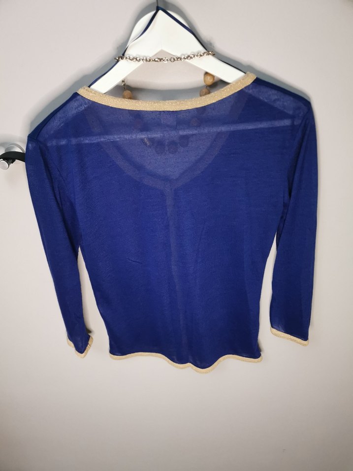 Mavi Düğmeli Bohem Kadın Hırka - Görsel 5