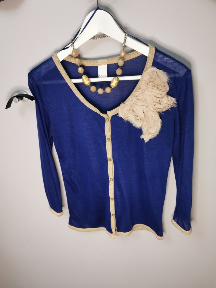 Mavi Düğmeli Bohem Kadın Hırka - Görsel 4