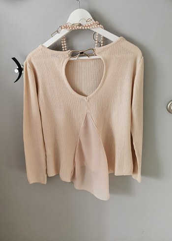 Zincir Detaylı Bej Kadın Triko Kazak - Görsel 6