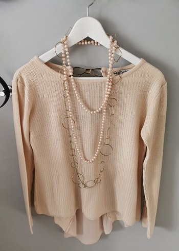 Zincir Detaylı Bej Kadın Triko Kazak - Görsel 2