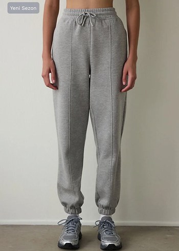 Penti Gri Melanj Orta Bel Çift Dikişli Bağcıklı Oversize Jogger - Görsel 4