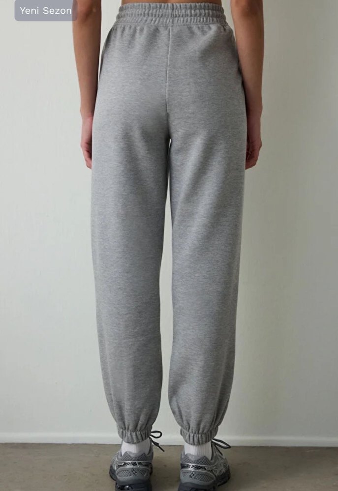 Penti Gri Melanj Orta Bel Çift Dikişli Bağcıklı Oversize Jogger - Görsel 5