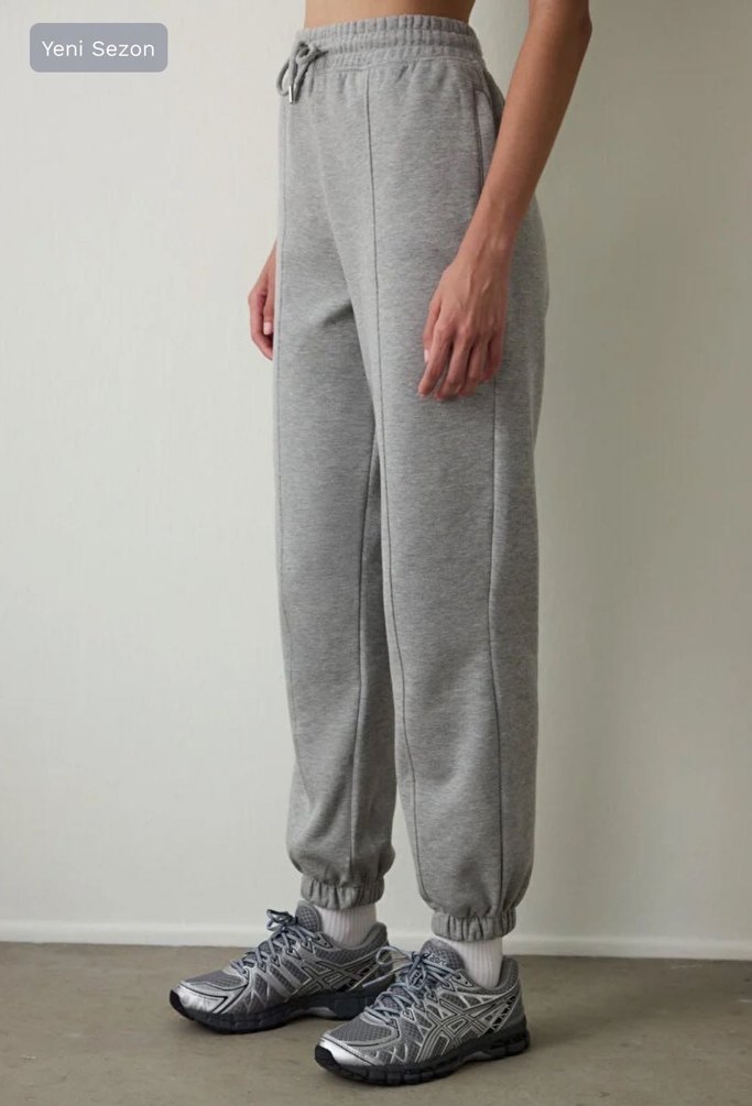 Penti Gri Melanj Orta Bel Çift Dikişli Bağcıklı Oversize Jogger - Görsel 3