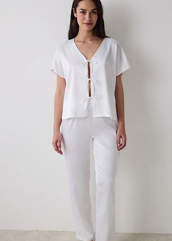 Bridal Saten Gömlek Pantolon Kırık Beyaz Pijama Takımı - Görsel 3