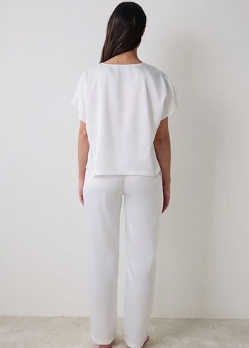 Bridal Saten Gömlek Pantolon Kırık Beyaz Pijama Takımı - Görsel 5