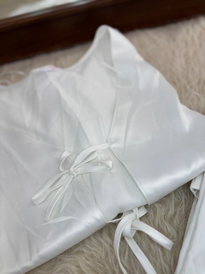 Bridal Saten Gömlek Pantolon Kırık Beyaz Pijama Takımı - Görsel 2