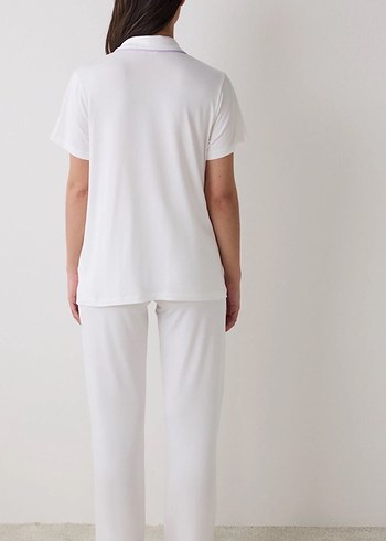 Penti Lana Solid Gömlekli Kırık Beyaz Pijama Takımı - Görsel 5