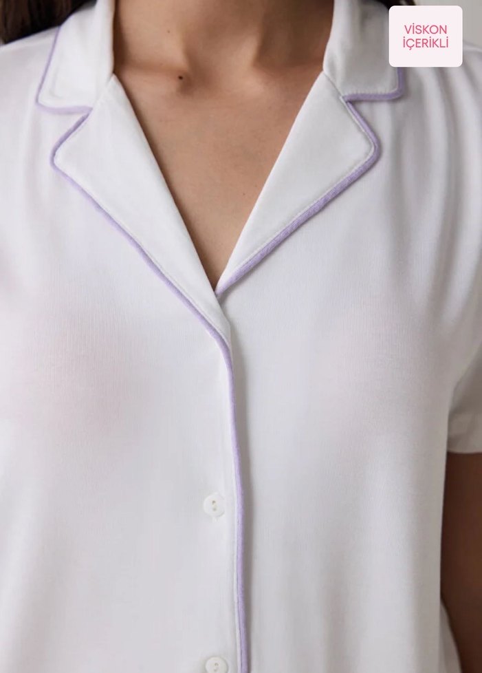 Penti Lana Solid Gömlekli Kırık Beyaz Pijama Takımı - Görsel 4
