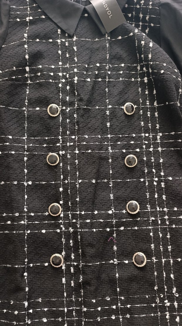 Siyah Kareli Uzun Kollu kısa  Elbise - Görsel 2