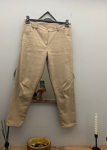 Bej Kemerli Kadın Keten Pantolon - Görsel 2