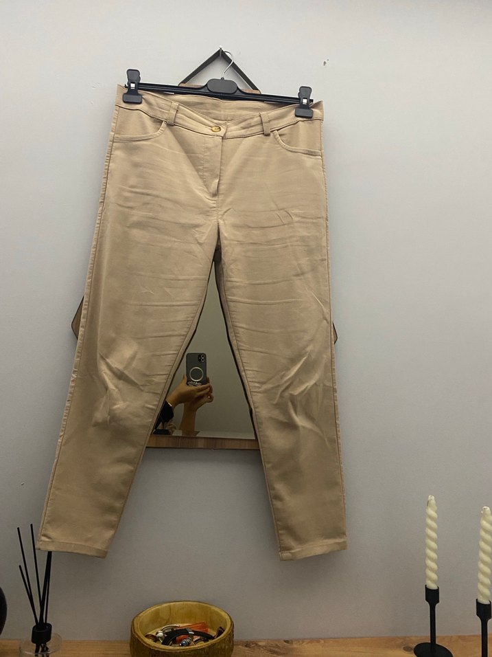 Bej Kemerli Kadın Keten Pantolon - Görsel 2