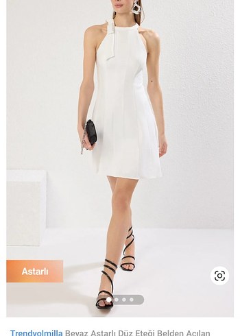 Beyaz Halter yaka Kolsuz kurdale detaylı Kadın Elbise - Görsel 3