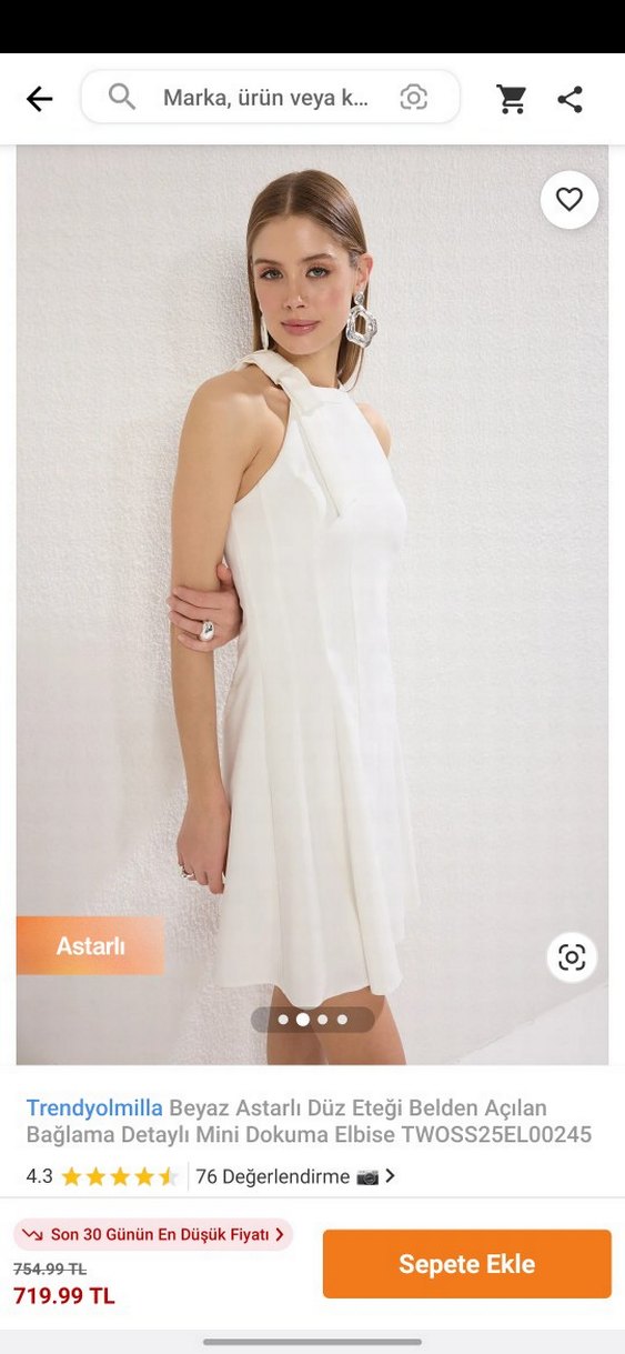 Beyaz Halter yaka Kolsuz kurdale detaylı Kadın Elbise - Görsel 2