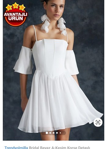 Beyaz Mini Straplez Fırfırlı Elbise - Görsel 3