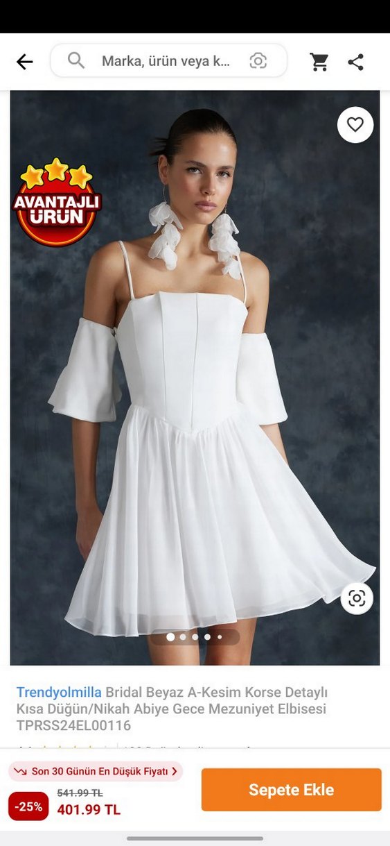 Beyaz Mini Straplez Fırfırlı Elbise - Görsel 3