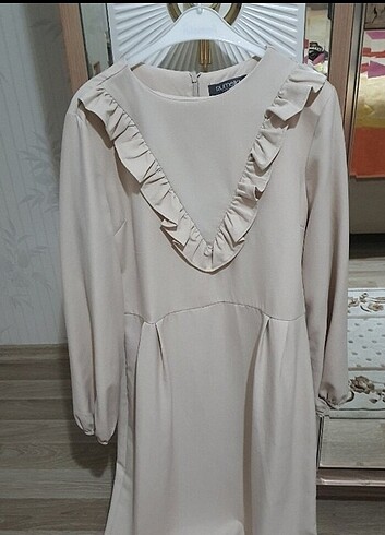 44 Beden #Tesettür #uzun #kalem #elbise #42 #xl #xxl #kremrenk