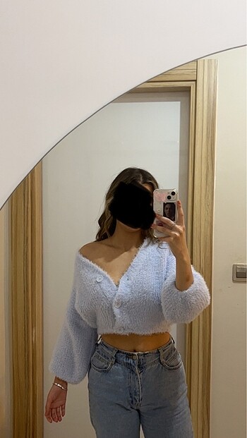 Trendyol & Milla Açık Mavi Crop Tüylü Triko Hırka