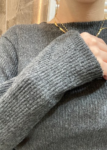 Gri  İnce Triko Kadın Kazak - Görsel 3