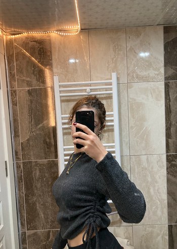 Gri  İnce Triko Kadın Kazak - Görsel 2