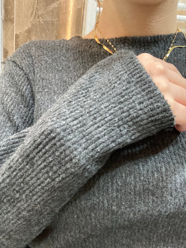 Gri  İnce Triko Kadın Kazak - Görsel 3