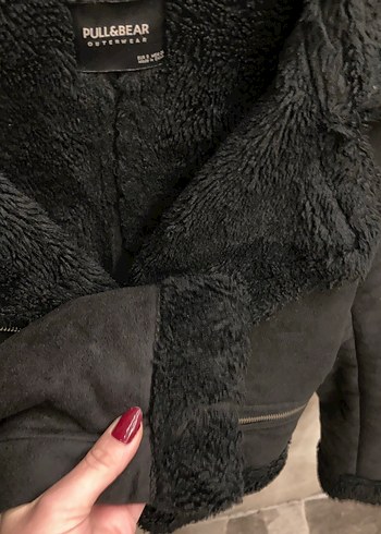 Siyah Süet Kürklü Biker Kadın Mont - Görsel 2