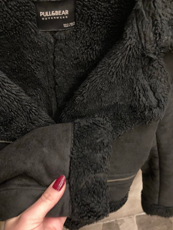 Siyah Süet Kürklü Biker Kadın Mont - Görsel 2