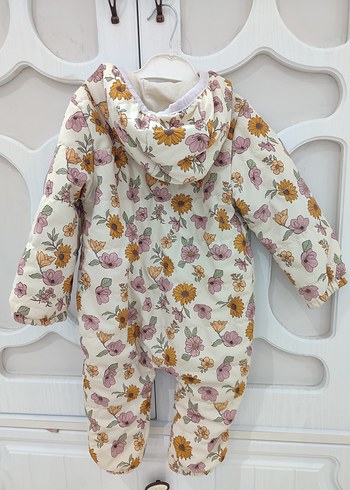 Kapüşonlu Çiçek Desenli Bebek Tulumu - Görsel 3
