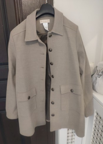 Abacidan Bej Midi Düğmeli Kadın Keten Kaban - Görsel 3