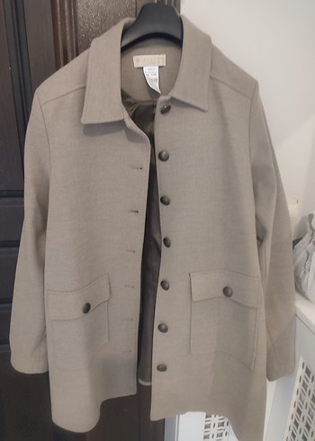 Abacidan Bej Midi Düğmeli Kadın Keten Kaban - Görsel 4