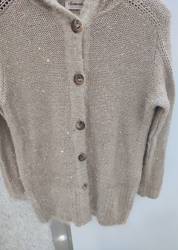 Sementadan Pullu Kapşonlu  Kadın Hırka - Görsel 5