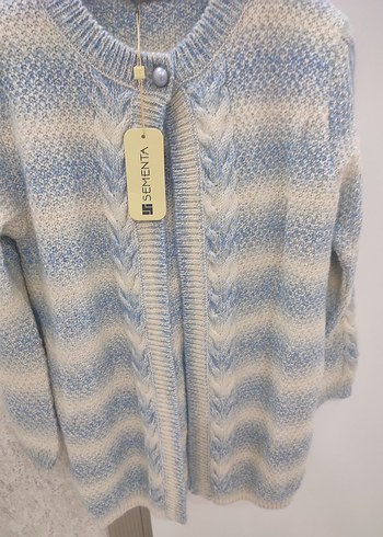 Sementadan Mavi Bağlama Desenli Triko Hırka - Görsel 5