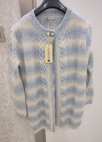 Sementadan Mavi Bağlama Desenli Triko Hırka - Görsel 3