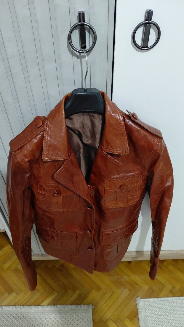 Düğmeli Kahverengi Deri Biker Ceket - Görsel 2