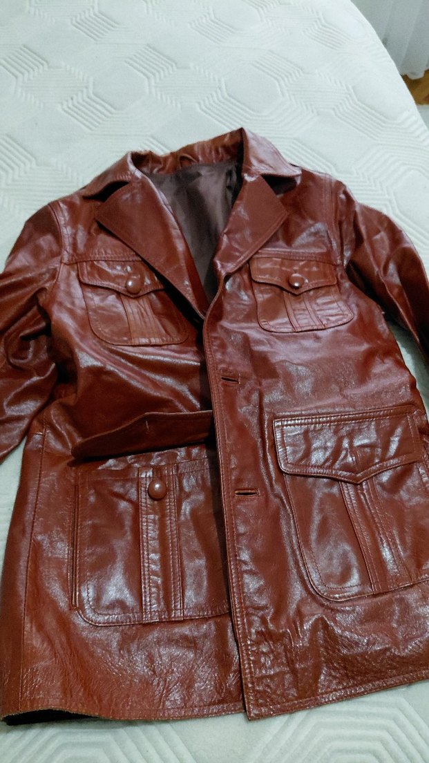 Düğmeli Kahverengi Deri Biker Ceket - Görsel 5