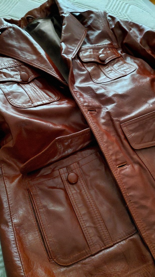 Düğmeli Kahverengi Deri Biker Ceket - Görsel 4