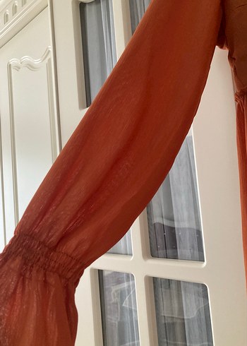 Kahverengi Uzun Keten Elbise - Görsel 2