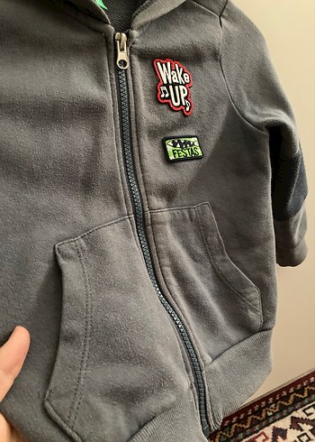 Erkek Çocuk Gri Kapüşonlu Sweatshirt - Görsel 3