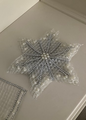 Boncuk İşlemeli Gri Beyaz Gelin Aksesuarı - Görsel 5